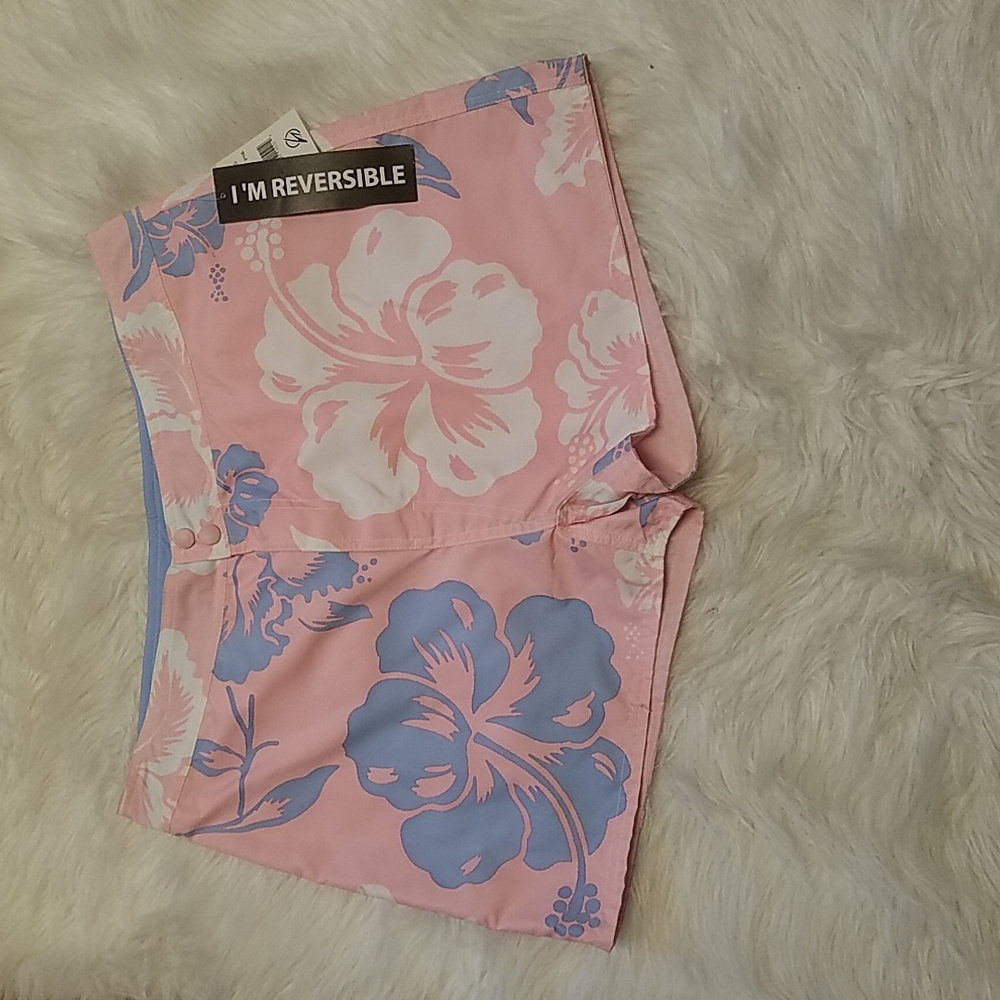 BEACH RAYS PINK AND BLUE REVERSIBLE SWIM SHORTS